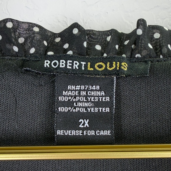 Robert Louis Black White Polka Dot Long Sleeve Mini Dress 2X Party Wedding Event - Picture 3 of 8